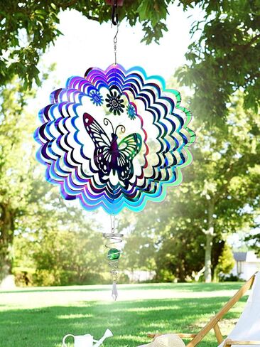 Butterfly Wind Spinner with Tail Spinner- 3D Gradient Color Garden Spinner with Ball Spiral Tail, Kinetic Hanging Wind Catcher Sculptures for Women Gift Indoor Outdoor Window Decor in Saudi Arabia