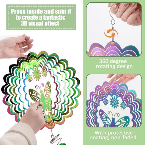 Butterfly Wind Spinner with Tail Spinner- 3D Gradient Color Garden Spinner with Ball Spiral Tail, Kinetic Hanging Wind Catcher Sculptures for Women Gift Indoor Outdoor Window Decor in Saudi Arabia