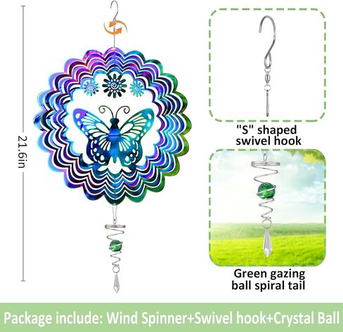 Butterfly Wind Spinner with Tail Spinner- 3D Gradient Color Garden Spinner with Ball Spiral Tail, Kinetic Hanging Wind Catcher Sculptures for Women Gift Indoor Outdoor Window Decor in Saudi Arabia