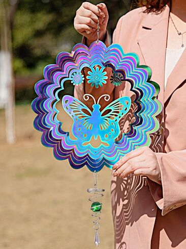 Butterfly Wind Spinner with Tail Spinner- 3D Gradient Color Garden Spinner with Ball Spiral Tail, Kinetic Hanging Wind Catcher Sculptures for Women Gift Indoor Outdoor Window Decor in Saudi Arabia