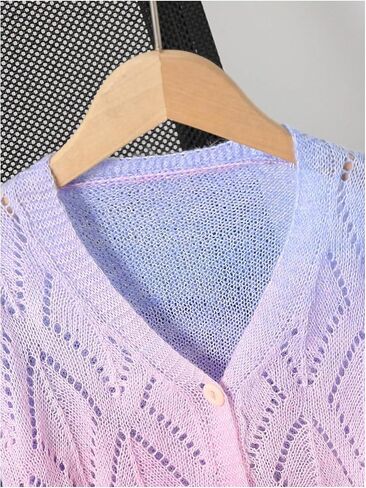 GORGLITTER Girl's Colorful Crochet Button Cardigans Hollow Out Long Sleeve V Neck Knit Cardigan Sweaters in Saudi Arabia