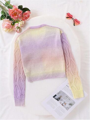 GORGLITTER Girl's Colorful Crochet Button Cardigans Hollow Out Long Sleeve V Neck Knit Cardigan Sweaters in Saudi Arabia