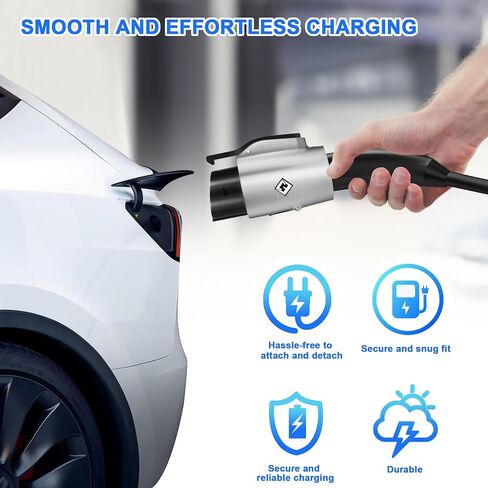 محول Tesla إلى J1772، لجميع J1772 EV، 80A 250V Max، محول EV محمول وخارجي، لموصلات Tesla عالية الطاقة، شاحن الوجهة، شاحن الهاتف المحمول، شاحن الحائط، (فضي) in Saudi Arabia