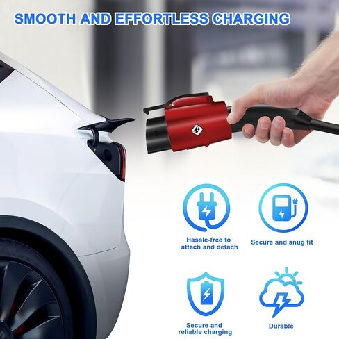 محول Tesla إلى J1772، لجميع J1772 EV، 80A 250V Max، محول EV محمول وخارجي، لموصلات Tesla عالية الطاقة، شاحن الوجهة، شاحن الهاتف المحمول، شاحن الحائط، (فضي) in Saudi Arabia