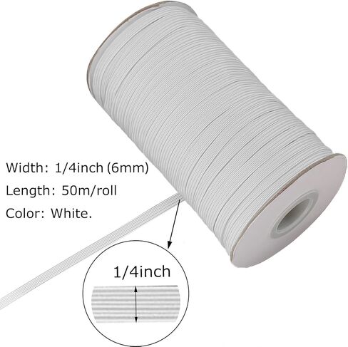 Crafts White Elastic Bands, 50m Length 1/8inch(3mm) Width Flat Elastic Band for Sewing Stretch Elastic Cord for DIY Projects,Sewing Waistband and Pants Waist. in Kuwait