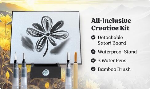 لوحة زين ساتوري - مجموعة فاخرة لفن الرسم المائي والتأمل لليقظة والاسترخاء - تتضمن لوحة و3 فرش مياه وفرشاة خيزران - مثالية للخط والرسم والفنانين والمتحمسين in Kuwait