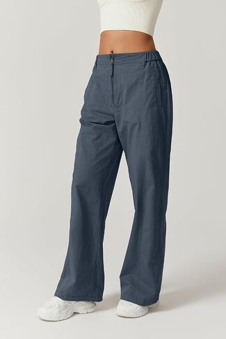 QINSEN Womens Zip Front Wide Leg Long Pants High Waist Causal Cargo Pants Cotton Pocket Palazzo Pants in Kuwait