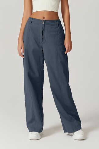 QINSEN Womens Zip Front Wide Leg Long Pants High Waist Causal Cargo Pants Cotton Pocket Palazzo Pants in Kuwait