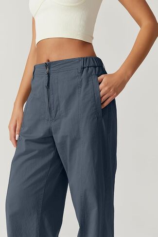 QINSEN Womens Zip Front Wide Leg Long Pants High Waist Causal Cargo Pants Cotton Pocket Palazzo Pants in Kuwait