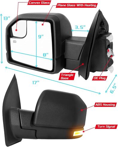 Left Driver Side Mirror Fits Ford F150 Side Mirror 2015 2016 2017 2018 2019 2020 Side View Mirror, w/Heated, Turn Signal Light, 6 pins #FO1320556 in Saudi Arabia