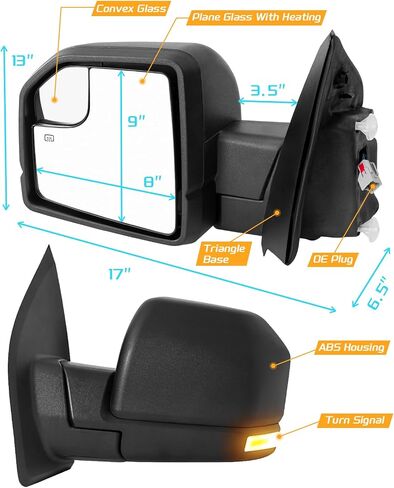 Left Driver Side Mirror Fits Ford F150 Side Mirror 2015 2016 2017 2018 2019 2020 Side View Mirror, w/Heated, Turn Signal Light, 6 pins #FO1320556 in Saudi Arabia