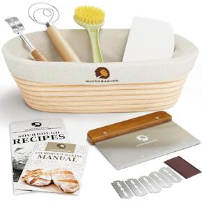 Superbaking Banneton Bread Proofing Basket, Sourdough Bread Baking Supplies, Round 9 Inch Sourdough Starter Kit, Proofing Basket for Bread Baking, Bread Making Supplies Tools, Banneton Basket Gift Set