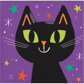 Halloween Pals Party Napkins - 32 Count | 2 packs of 16CT Beverage Napkins | Colorful Family Friendly Black Cat Design, 5'' x 5''