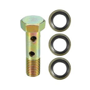 Double Banjo Bolt Kit, M8x1.0 Length 32mm Metric Thread Turbo Brake Line Fitting Adapter Universal for Car Durable Metal Bronze Tone W/Washers Spacer