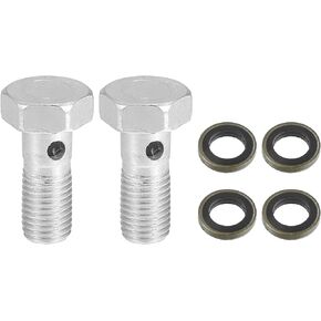 Car Banjo Bolt Brake Fitting Adapter Kit 1.93" Length M18x1.5 Brake Line Thread Single Bolt with 4 Copper Washers (Set of 2)