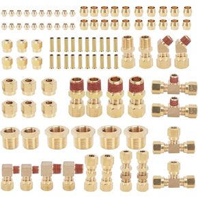 Brass DOT Air Brake Line Fittings 100PCS - 1/4" 3/8" 1/2" NPT Thread Tube Air Hose Fittings Repair Kit - for Truck Automotive or Industrial Air System