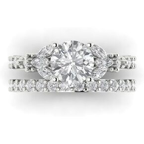 Clara Pucci 2.72ct Round Marquise cut Custom Engraving Solitaire 3 stone Moissanite Engagement Everlasting Ring 14k White Gold Size 10
