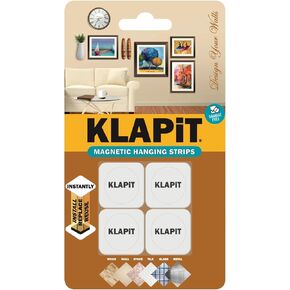 KLAPiT Magnetic Picture Hanging Strips with Nano Technology: Premium Alternative to Mounting Tapes & Double-Sided Tapes -Reusable, Heavy Duty, Drill-Free & Damage-Free Hanging (8 pc Pack)