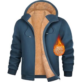 Fleece Hoodies for Men Heavyweight Winter Full-Zip Sweatshirt Sherpa Lined Hooded Thermal Jacket Thick Warm Coats