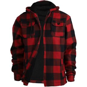 TanBridge Men's Flannel Plaid Jacket Full Zip Fleece Flannel Sherpa Hoodies Heavyweight Fleece Lined Warm Coat