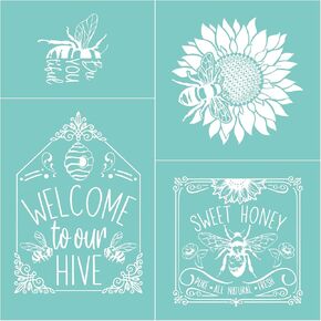 Briartw Honey Bee Quads Silkscreen Stencil 12x12 Reusable Self-Adhesive Mesh Stencils Silk Screen Stencil Printing for Polymer Clay Home Decoration Printing on Wood Fabric Wall Cup Plate Glass