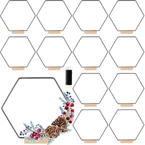 12 Pack Hexagonal Floral Hoops with Stand 12 Inch Metal Rings for DIY Centerpiece Table Decorations Crafts Macrame Ring Hoops Dream Catcher Rings Wedding Birthday Wreath Candle Rings Craft Hoops, Gold