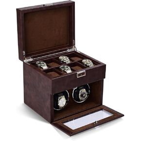 Adius Automatic Double Watch Winder with 8 Extra Storage Box,with Super Quiet Motor and LED Backlight Watch Turner,Adjustable Watch Pillows