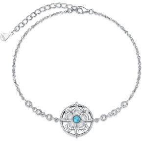 Compass Birthstone Bracelet for Women 925 Sterling Silver Compass Flowers Charm Bracelet Jewelry Gifts for Women