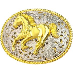 TOPACC Western Belt Buckle for Men Women Cowboy Cowgirl Rodeo Gold Horse Buckle 1.5 Inches Novelty Belt Buckle