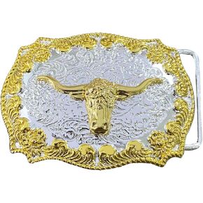 TOPACC Western Belt Buckle for Men Women Cowboy Cowgirl Rodeo Gold Longhorn Buckle 1.5 Inches Novelty Belt Buckle