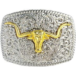 TOPACC Western Belt Buckle for Men Women Cowboy Cowgirl Rodeo Gold Longhorn Buckle 1.5 Inches Novelty Belt Buckle