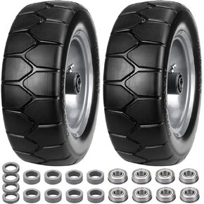 11x6.00-5 Flat Free Tire, 2 Pack Bad Boy Mower Tires with 3/4" or 5/8" & 1/2" Precision Bearings, 11x6.00-5 Tire and Rim Wheel Assemblies with 6"- 8" Centered Hub for Zero-Turn Lawn Mowers