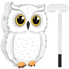 Aoriher Owl Piñata with Piñatas Stick Blindfold Confetti 3D White Snowy Owl Piñatas set for Woodland Forest Wizard Animal Owl Baby Shower Game Birthday Party Decorations Supplies