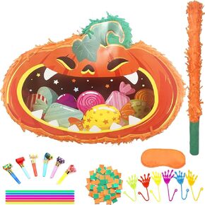 Halloween Piñata Pumpkin Piñata with Stick, Blindfold, Confetti, 18PCS Halloween Party Favors, Small Autumn Piñata Fall Piñata Thanksgiving Carnival Piñata Thanksgiving Piñata Halloween Party Game
