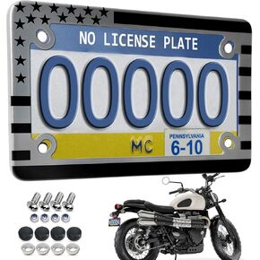 Motorcycle License Plate Frame Carbon Fiber, Stainless Steel Tag Holder Bracket with Screws Nuts Caps, 1 Pack for Moto Moped Motorbike Scooter Bike(Carbon Pattern)