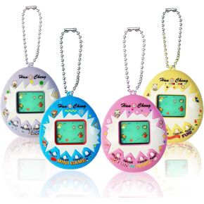4 Pieces Virtual Electronic Digital Pet Keychain Game Digital Game Keychain Nostalgic Virtual Digital Pet Retro Handheld Electronic Game Machine for Boys Girls（Pink, Blue, Purple, Yellow