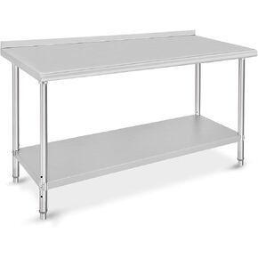 Stainless Steel Worktable 60x24x35 Inch, Food Prep Stainless Steel Table, Metal Table Cart Worktable with Backsplash, Undershelf, Commercial Workstation for Kitchen Restaurant Garage, Silver