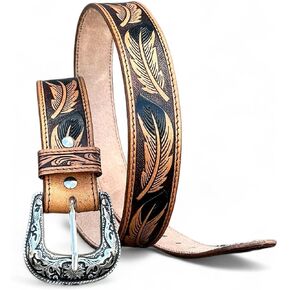 DANIEL'S ARTPLANET Western Belt for Men and Women Full Grain One Piece Leather Belt with Buckle Handmade Tooled 1.5" Wide