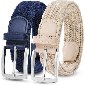 MILORDE Stretch Belt 2Pack,Braided Canvas Woven Elastic Stretch Belts for Men/Women/Junior,Golf Outdoor Activities