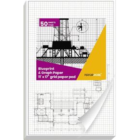 Performore Grid Paper Pads, 50 Sheets per Pad 11" x 17" Graph Paper Glue Top Binding Double Sided 4x4 Quadrille White Paper for Engineering Or Technical Drawings, Blueprint, Drafting