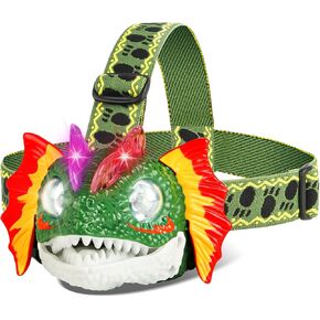 DX DA XIN Dinosaur Headlamp LED Dilophosaurus Headlamp for Kids Camping Gear Essentials Dinosaur Toy Headlighs Flashlight for Boys Girls, Gift for Birthday Halloween Christmas New Year