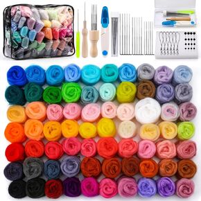 SOCNITC 70 Colors Needle Felting Kit, Wool Felting Kit for Beginner, Felting Needles Wool Roving Needle Felting Supplies with Needle Felting Tools for DIY Animals Handmade Crafts Decoration