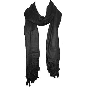 100% Natural Pure Silk Scarf, Solid Color Plain Scarves Soft Winter, Black