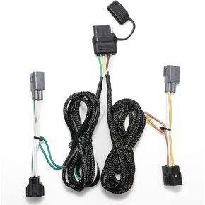 4-Way Flat Trailer Wiring Harness 55363 for 1998-2006 Jeep Wrangler TJ Vehicle-Side 4 Pin Trailer Towing Hitch Wiring for Jeep TJ 4 Prong Trailer Light Plug, Plug & Play 4 Way Flat T-Connector