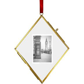 Isaac Jacobs (2"x3" Vintage Style Brass and Glass Diamond Ornament Frame with Locket Closure (Vertical Frame) (Antique Gold), Metal Floating Frame, Made for Hanging