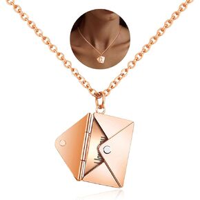 Envelope Necklace with Message Envelope Locket Necklace for Women Men Envelope Love Letter Necklace Love You Secret Gift Message