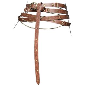 HiiFeuer Medieval DIY Faux Leather Metal Chain Belt, Vintage Adjustable Thin Belt For Women, Retro Skinny Belt For Dresses