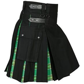 Men ' s Hybrid Utility Kilt Black & Irish Tartan