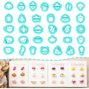 TAINSKY Fall Polymer Clay Cutters, 32 Shapes Autumn Studs Clay Earrings Cutters, Maple Leaf Clay Cutters for Polymer Clay Jewelry, Pumpkin Clay Cutters (Studs Clay Cutters)