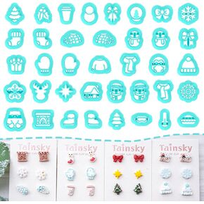 TAINSKY Winter Polymer Clay Cutters, 38 Shapes Christmas Studs Clay Earrings Cutters, Christmas Tree Clay Cutters for Polymer Clay Jewelry, Snowman Clay Cutters (Studs Clay Cutters)